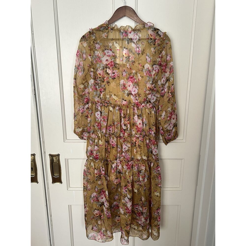 O.P.T. Floral Felicity Peasant Midi Dress Womens Size Medium Yellow Pink NWT - Picture 4 of 10